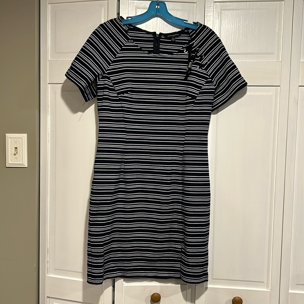 Blue and white nautical style striped dress